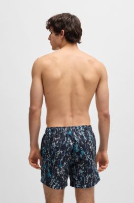 Quick-dry swim shorts with all-over print, Turquoise