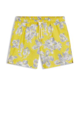 Quick-dry swim shorts with all-over print, Yellow