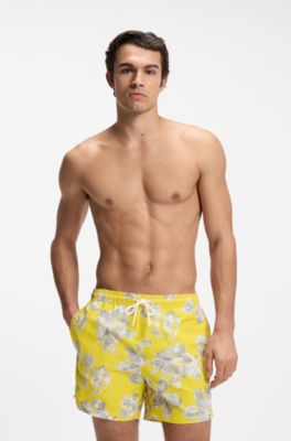 Quick-dry swim shorts with all-over print, Yellow