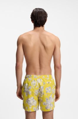 Quick-dry swim shorts with all-over print, Yellow