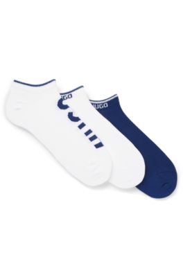 Three-pack of ankle socks with logos, Dark Blue