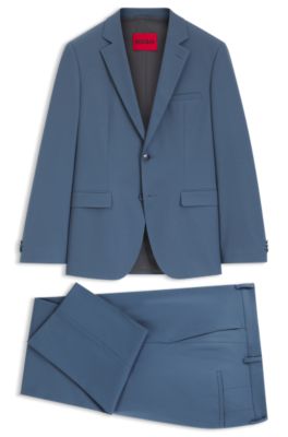 Traje de dos piezas extra slim fit de popel&iacute;n de mezcla de lana, Celeste