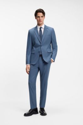 Traje de dos piezas extra slim fit de popel&iacute;n de mezcla de lana, Celeste