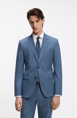 Two-piece extra-slim-fit suit in wool-blend poplin, Light Blue