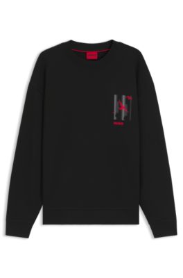Sudadera de felpa de algod&oacute;n con ilustraci&oacute;n de ave, Negro