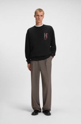 Sudadera de felpa de algod&oacute;n con ilustraci&oacute;n de ave, Negro
