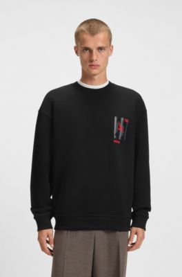 Sudadera de felpa de algod&oacute;n con ilustraci&oacute;n de ave, Negro