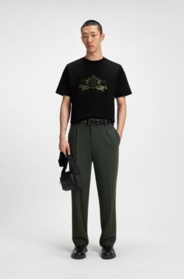 T-shirt en jersey de coton &agrave; motif artistique brod&eacute;, Noir