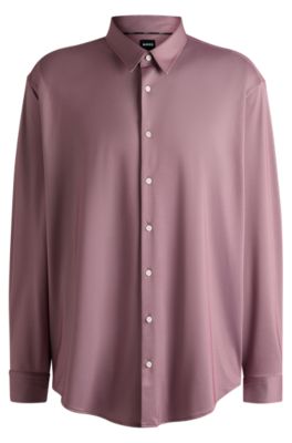Slim-fit shirt in performance-stretch fabric, Dark pink