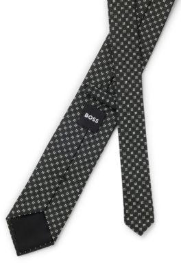 Jacquard-pattern tie in a silk blend, Light Grey