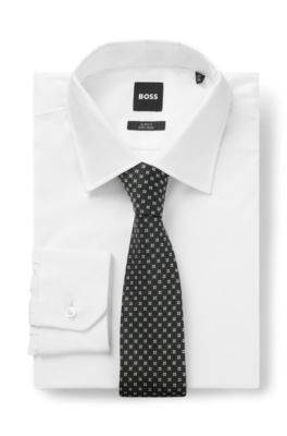 Jacquard-pattern tie in a silk blend, Light Grey