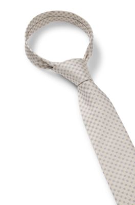 Jacquard-pattern tie in a silk blend, White