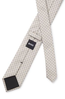 Jacquard-pattern tie in a silk blend, White