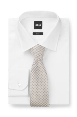 Jacquard-pattern tie in a silk blend, White