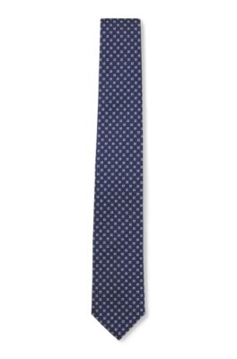 Jacquard-pattern tie in a silk blend, Dark Blue