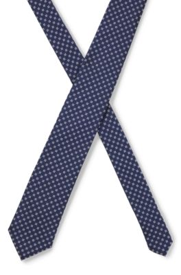 Jacquard-pattern tie in a silk blend, Dark Blue