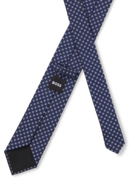 Jacquard-pattern tie in a silk blend, Dark Blue