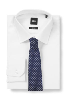 Jacquard-pattern tie in a silk blend, Dark Blue
