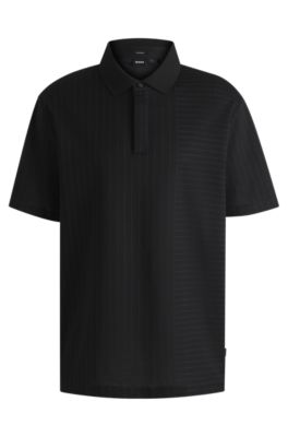 Regular-fit polo shirt in mercerized cotton jacquard, Black