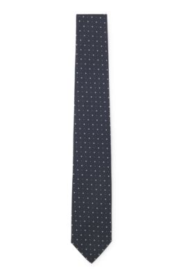 Jacquard-pattern tie in a silk blend, Dark Blue