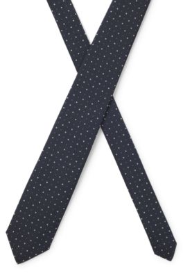 Jacquard-pattern tie in a silk blend, Dark Blue