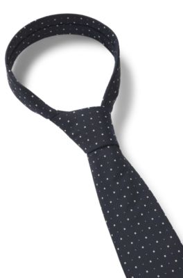 Jacquard-pattern tie in a silk blend, Dark Blue