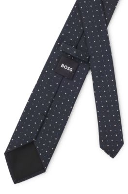 Jacquard-pattern tie in a silk blend, Dark Blue