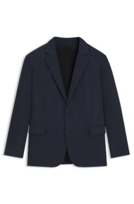 Blazer slim fit en punto con estampado de sarga, Azul oscuro