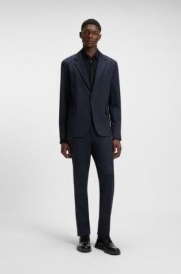 Slim-fit jacket in twill-print jersey, Dark Blue