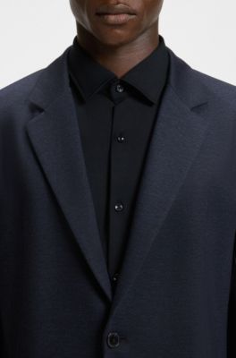 Blazer slim fit en punto con estampado de sarga, Azul oscuro