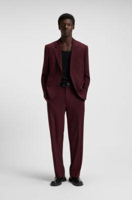 Modern-fit suit jacket in performance-stretch twill, Dark Red