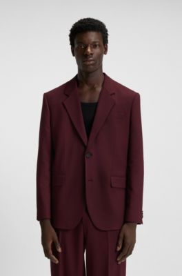 Modern-fit suit jacket in performance-stretch twill, Dark Red