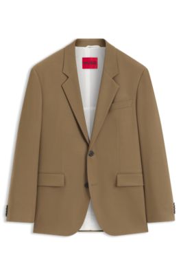 Modern-fit suit jacket in performance-stretch twill, Beige