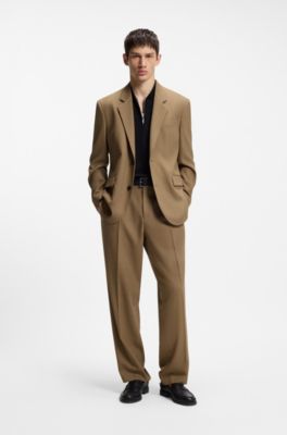 Modern-fit suit jacket in performance-stretch twill, Beige