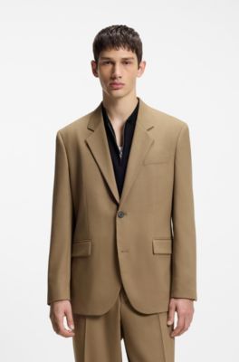 Modern-fit suit jacket in performance-stretch twill, Beige