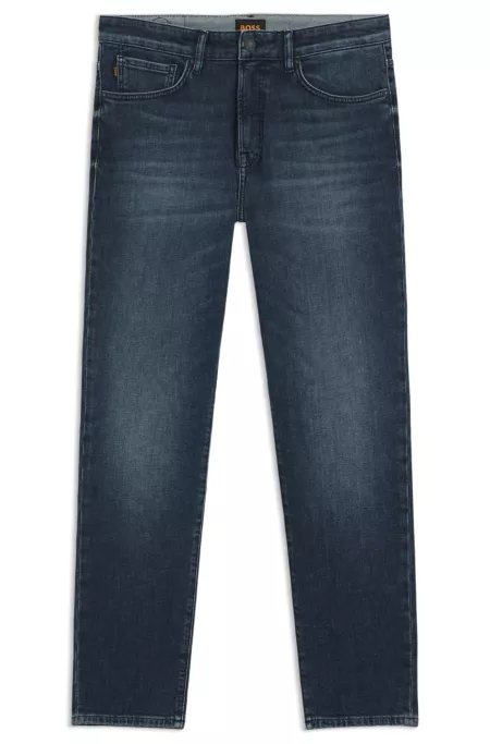 Blue tapered-fit jeans in comfort-stretch denim