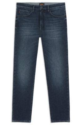 Blue tapered-fit jeans in comfort-stretch denim, Dark Blue