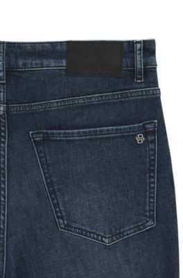 Blue tapered-fit jeans in comfort-stretch denim, Dark Blue