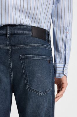 Vaqueros tapered fit en c&oacute;modo tejido vaquero el&aacute;stico azul, Azul oscuro
