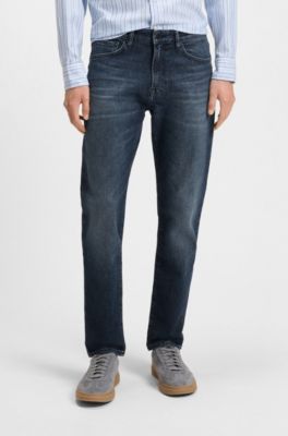 Vaqueros tapered fit en c&oacute;modo tejido vaquero el&aacute;stico azul, Azul oscuro