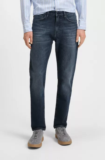 Blue tapered-fit jeans in comfort-stretch denim