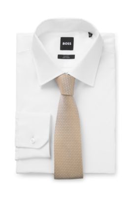 Micro-pattern tie in a silk blend, Beige