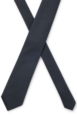 Micro-pattern tie in a silk blend, Dark Blue