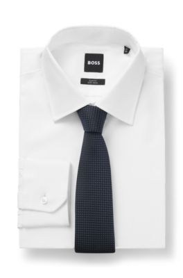 Corbata de mezcla de seda con microestampado, Azul oscuro