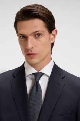 Corbata de mezcla de seda con microestampado, Azul oscuro