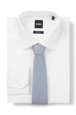 Micro-pattern tie in a silk blend, Light Blue