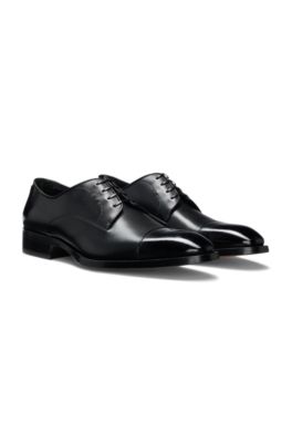 Chaussures derby en cuir &agrave; bout droit, Noir