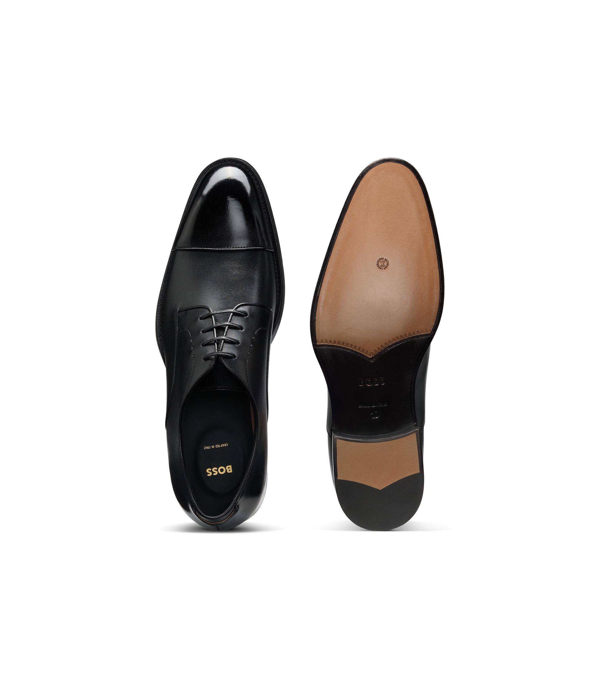 BOSS - Cap-toe Derby shoes in leather - Black