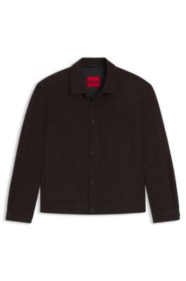 Chaqueta slim fit en pa&ntilde;o el&aacute;stico t&eacute;cnico con motivo de espiga, Marr&oacute;n