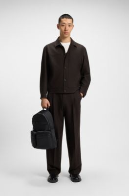 Chaqueta slim fit en pa&ntilde;o el&aacute;stico t&eacute;cnico con motivo de espiga, Marr&oacute;n